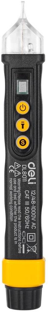Testador de Tensão s/ Contato 12/48 - 1000V AC EDL8011 (Preto) - DELI
