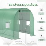 Estufa Tipo Túnel de Jardim 350x200x200cm Estufa de Jardim com 6 Janelas Respiráveis e Porta Enrolável com Zíper para Cultivo de Plantas e Verduras Verde