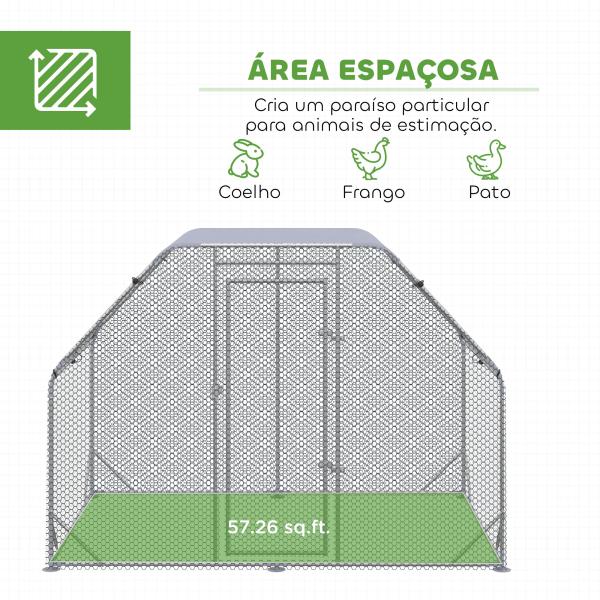Galinheiro para Exterior Grande de Aço Galvanizado 280x190x195 cm Gaiola para Galinhas com Cobertura de Tecido Oxford Prata