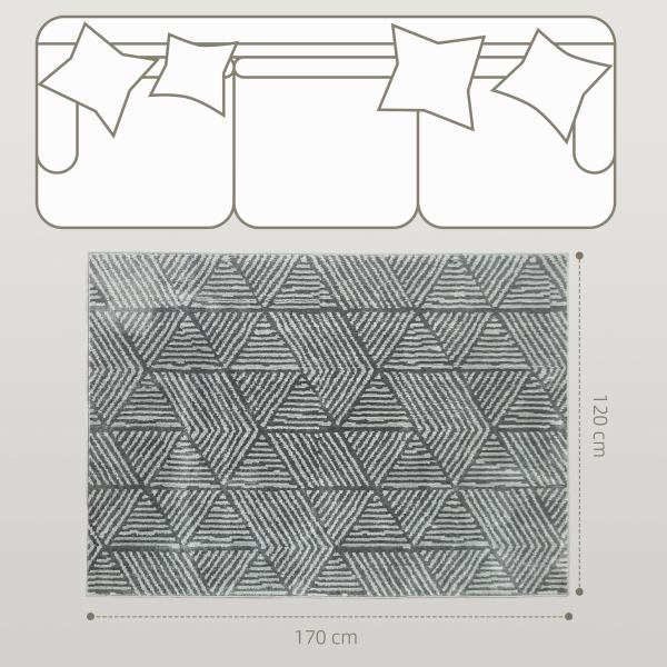 Tapete Sala de Estar 170x120 cm Tapete Lavável na Máquina de Lavar Pelo Curto Estilo Moderno Cinzento Escuro