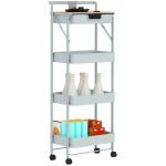 Carrinho Auxiliar com Rodas de 4 Níveis Carrinho de Cozinha com 1 Gaveta e 3 Cestos Carrinho Organizador 45x29,5x117,5 cm Verde