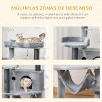Árvore Arranhadora para Gatos 48x48x107cm com Caverna de Feltro Desmontável Rede Camas de Felpa Múltiplas Plataformas Poste Arranhador de Sisal e Brinquedos Cinza