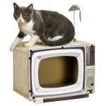 Arranhador de Cartão para Gatos Casa para Gatos em Forma de Televisor com Rato de Brinquedo 43x23x32,5 cm Areia