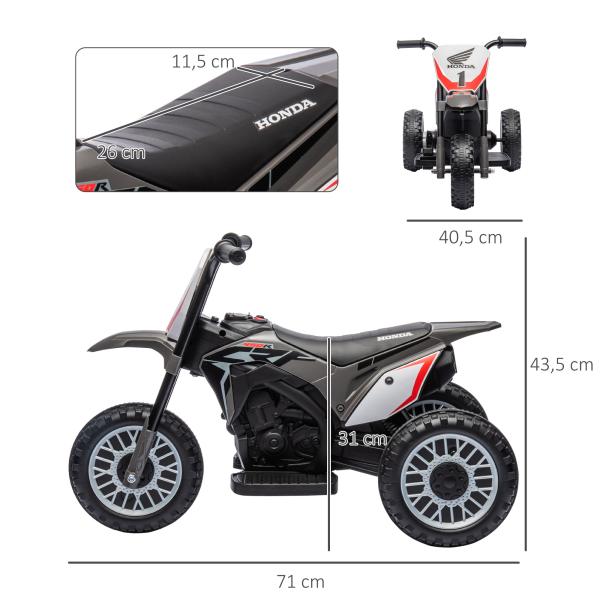 Mota Elétrica com Licença Honda CRF450RL Bateria 6V com Velocidade 3km/h Buzina e Som de Arranque 71x40,5x43,5 cm Cinza