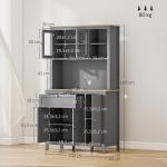Armário de Cozinha Alto com 5 Portas Prateleira Ajustável, Gaveta Bancada Aberta para Microondas Orifício para Cabo 100x40x180 cm Cinza