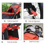 Carrinho dobrável para animais de estimação com 3 rodas Correias de segurança e cesto de armazenamento 109,5x54,5x106,5 cm Vermelho e preto