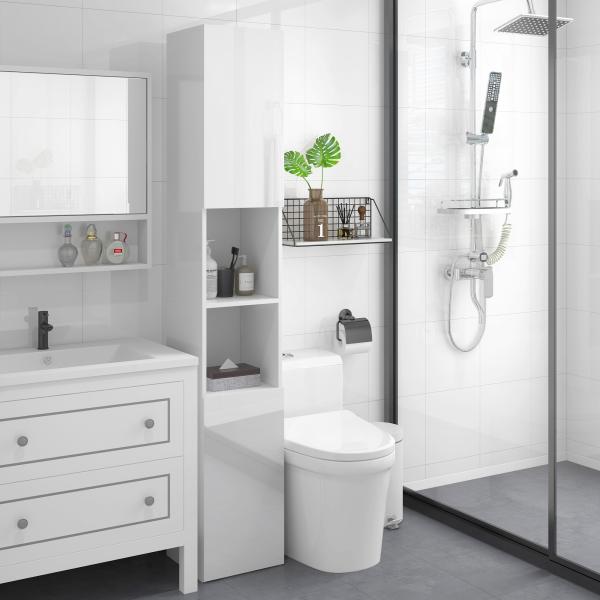 Armário Alto e Estreito para Casa de Banho com Portas e Prateleiras Ajustáveis 30x30x181,5 cm Branco Brilhante