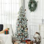 Árvore de Natal Artificial Coberta de Neve 180 cm com 479 Ramos e Suporte de Metal Árvore Natalícia para Sala Interior Verde