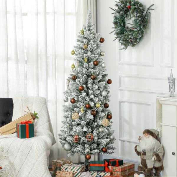 Árvore de Natal Artificial Coberta de Neve 180 cm com 479 Ramos e Suporte de Metal Árvore Natalícia para Sala Interior Verde
