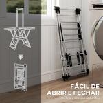 Estendal Vertical Dobrável com Laterais Ajustáveis em 5 Níveis 4 Suportes para Calçado 139x62,5x201 cm Prata