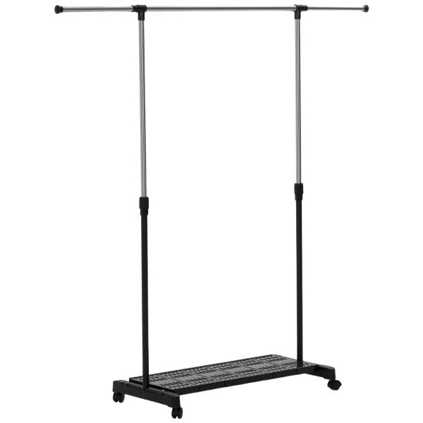 Charriot com Rodas com Barra de Aço Inoxidável e Prateleira para Sapatos Altura Ajustável 94 - 159x42x93 - 168 cm Preto