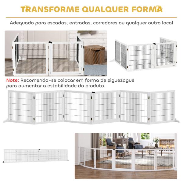 Barreira de Segurança para Cães de Madeira Dobrável para Cães Pequenos e Médios com 6 Painéis 432x36x70 cm Branco