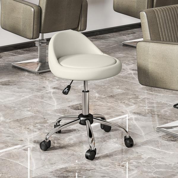 Banco com Rodas Banco Giratório com Altura Ajustável Cosmética Dentista Cabeleireiro Ø50x63 - 83 cm Branco