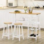 Conjunto de Mesa com 1 Gaveta 2 Prateleiras Cesta Removível e Suporte para Garrafas 119x38,5x88,5cm e 2 Bancos 29x29x55cm Branco