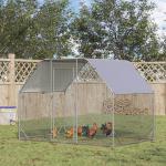 Galinheiro para Exterior Grande de Aço Galvanizado 280x190x195 cm Gaiola para Galinhas com Cobertura de Tecido Oxford Prata