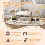 Mesas e Cadeiras Infantis Conjunto 2 em 1 com Armazenamento Mesa 61,5x61,5x48 cm Cadeiras 28,5x30,5x53 cm para Quarto Dormitório Cinza