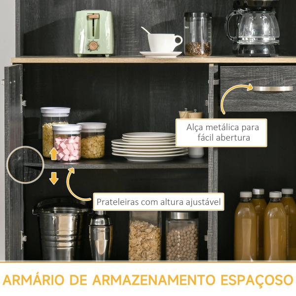 Armário de Cozinha Aparador de Sala de Jantar com 1 Gaveta 6 Portas e Prateleiras Ajustáveis Estilo Moderno 101x39x180 cm Preto e Madeira