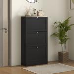 Móvel Sapateira de Entrada com 3 Gavetas Basculantes e Prateleiras Ajustáveis para 18 Pares de Sapatos 60x23,5x115 cm Preto