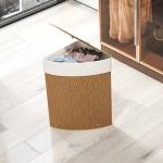 Cesto para Roupa Suja de Bambu de 55L com Tampa e Asa Saco Extraível e Lavável para Casa de Banho Quarto, 35x35x60 cm Castanho