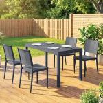 Conjunto de Mesa e Cadeiras de Jardim com Mesa de Ripas e 4 Cadeiras Empilháveis para Terraço ou Pátio Cinzento