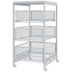 Carrinho Auxiliar com Rodas Carrinho de Armazenamento com 3 Gavetas de Armazenamento 34x29,5x57,5 cm Branco