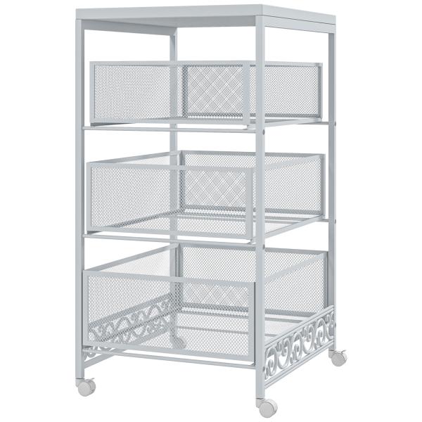 Carrinho Auxiliar com Rodas Carrinho de Armazenamento com 3 Gavetas de Armazenamento 34x29,5x57,5 cm Branco