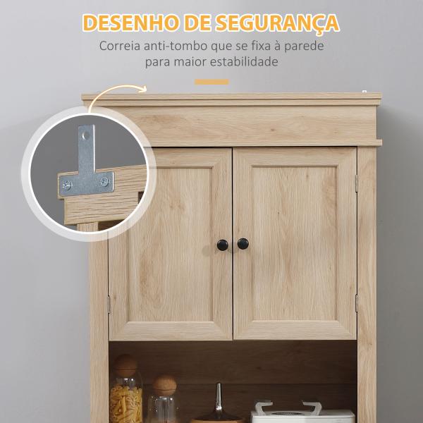 Armário de Cozinha com 4 Portas 1 Gaveta e Prateleira Aberta para Sala de Estar Sala de Jantar 74x39,5x183cm Carvalho