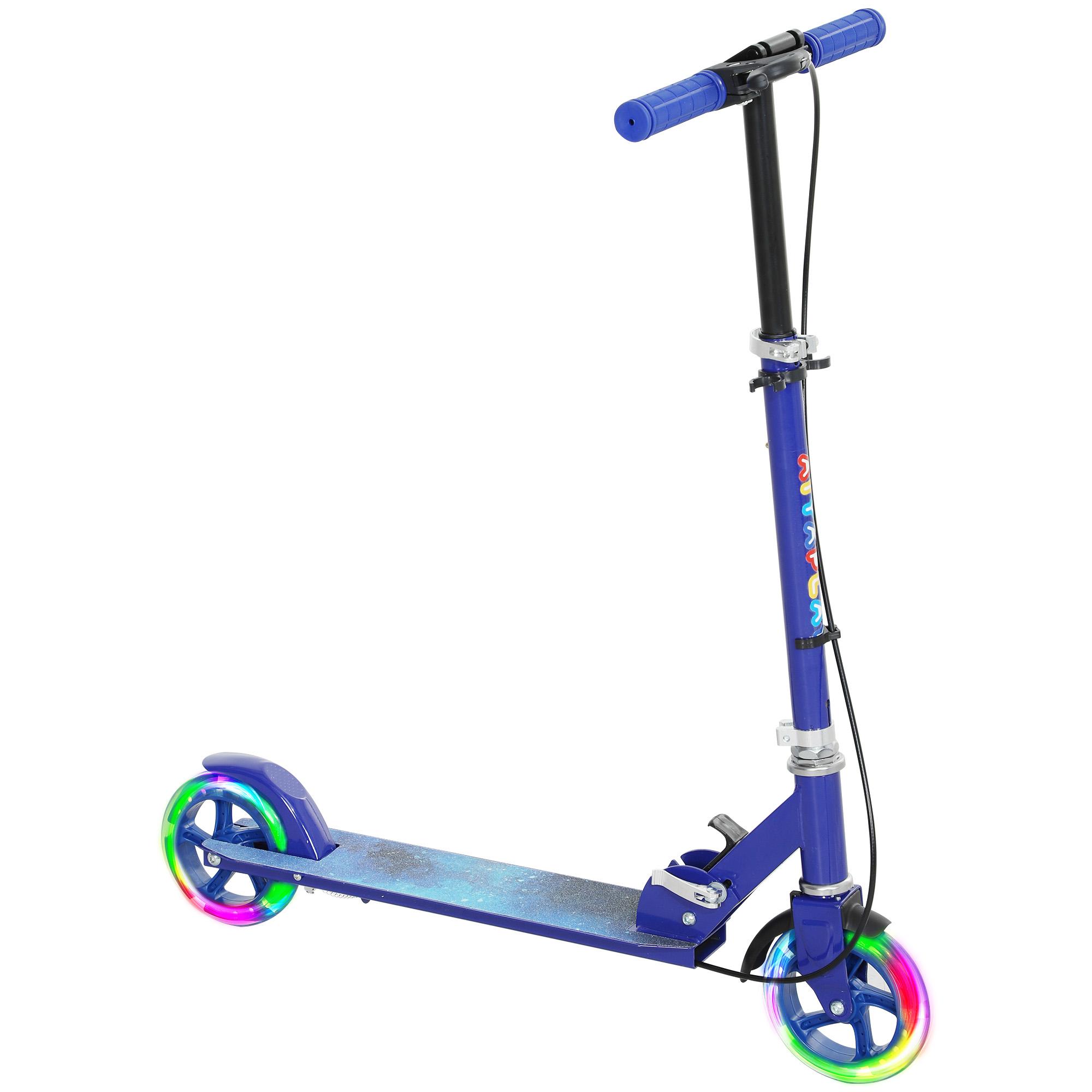 Trotinete Infantil Dobrável 3 - 8 Anos com 2 Rodas, Luzes, Guiador Ajustável em 4 Alturas e Travão Duplo, Azul