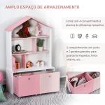 Estante de Madeira Infantil Estante de Livros para Crianças com 4 Compartimentos 1 Porta e 2 Gavetas Removíveis com Rodas para Livros Brinquedos 80x34x130cm Rosa e Branco