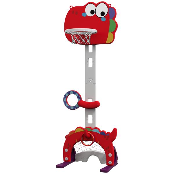Tabela de Basquetebol 5 em 1 com Altura Ajustável Futebol Golf Aros Jogo de Lançamento 46x51x134 - 152 cm Vermelho