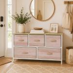 Cómoda com 5 Gavetas de Tecido Cómoda para Quarto Estrutura Metálica 100x30x51.5 cm Madeira e Branco