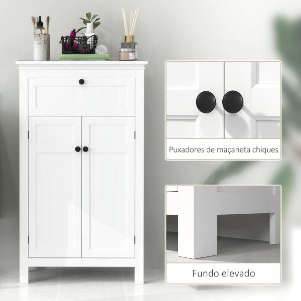 Armário Casa de Banho Móvel Casa de Banho com Gaveta 2 Portas e Prateleira Ajustável 60x30x102,5 cm Branco