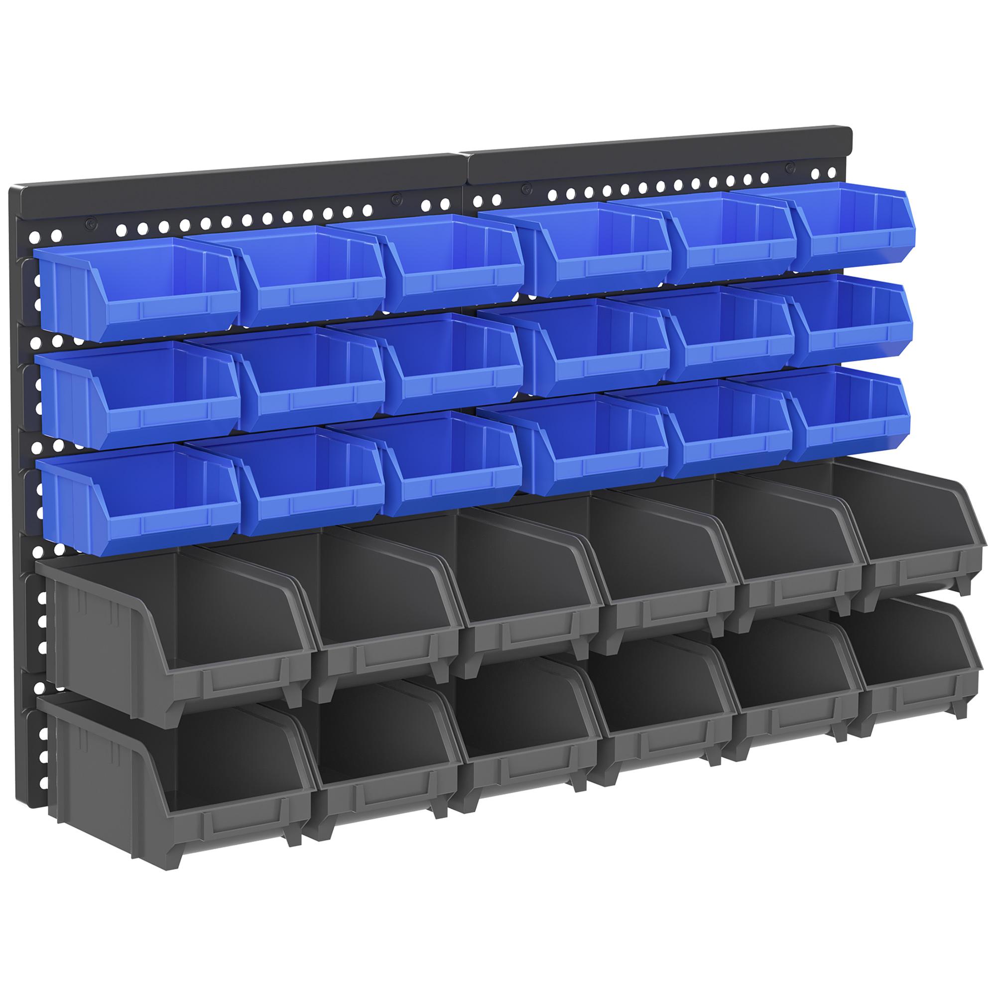 Organizador de Ferragens para Parede com 30 Caixas de 2 Tamanhos Diferentes 63x18x37,5 cm Azul e Cinza