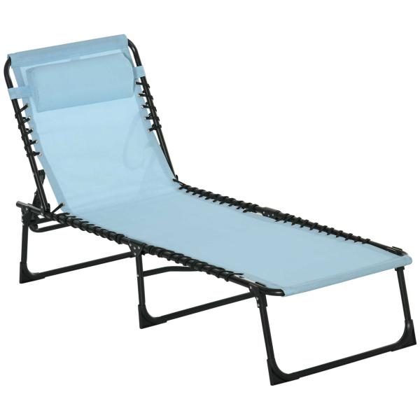 Espreguiçadeira Dobrável com Apoio de Cabeça Reclinável 4 Posições e Estrutura em Aço 189x58x30 cm Azul Claro