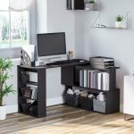 Mesa de Computador Secretária Mesa de Canto Giratória 360° com 5 Prateleiras 120x110x74,5 cm Preto