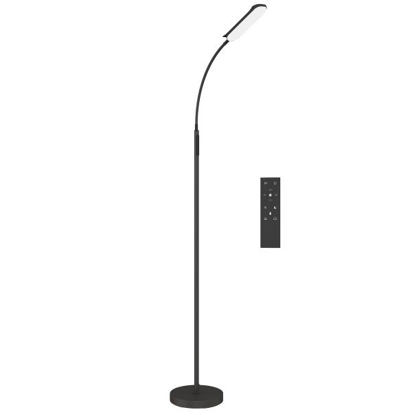 Candeeiro de Pé LED com Controlo Remoto e Tátil 5 Modos de Iluminação Temporizador de 60 Minutos Memória Ø22x175 cm Preto