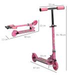 Trotinete para Crianças Dobrável com Luzes e Música 4 Alturas Ajustável Rodas Brilhantes e Pedal LED 67x32x65 - 78 cm Rosa
