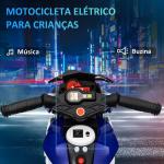 Moto Elétrica Infantil 6V com 3 Rodas Música Buzina e Faróis para Passeio de Crianças Azul 86x42x52 cm