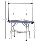Mesa de Tosquia para Cães Dobrável com Prateleira de Armazenamento e Altura Ajustável 20 - 80 cm 107x60x170 cm Azul