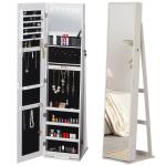 Joalheiro de Pé Armário para Joias com 6 Luzes LED Fechadura Organizador de Joias com Prateleiras Suportes para Anéis 38x38x157cm Branco