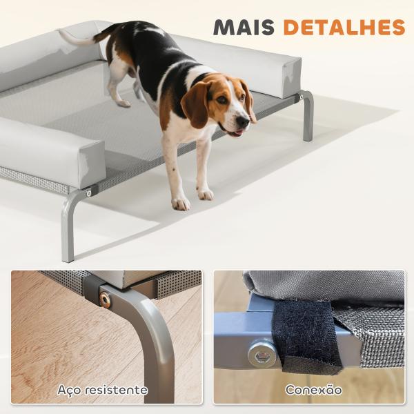 Cama Elevada para Cães com Latertais Amovíveis Cama Elevada para Cães Médios Portátil com Malha Respirável 130x90x30 cm Cinza Claro