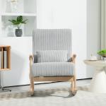 Poltrona Baloiço Moderna em Veludo Cotelê com Apoio para os Braços Almofada Lombar e Bolso Poltrona de Amamentação 65x90x98 cm Cinza