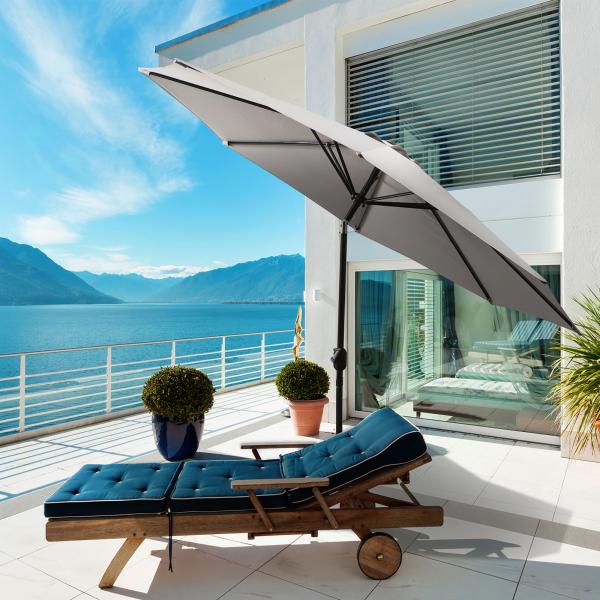 Chapéu de Sol de Jardim Ø295x250 cm com Manivela Chapéu de Sol Exterior com Mecanismo de Inclinação e Mastro Desmontável de Metal para Terraço Piscina Pátio Cinza