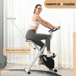 Bicicleta Estática Dobrável Silenciosa com 8 Níveis de Resistência, Monitor LCD, Assento Ajustável e Rodas, Branca