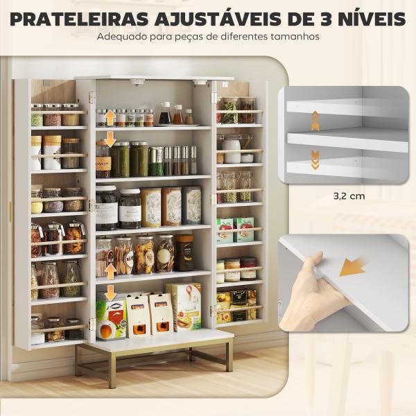 Armário de Cozinha com 2 Portas e 12 Compartimentos Design Moderno com 5 Prateleiras Ajustáveis Branco