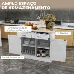 Ilha de Cozinha com Bancada de Madeira Dobrável 2 Portas 2 Gavetas Prateleira Ajustável e 4 Rodas 10x60x90,5 cm Branco e Madeira