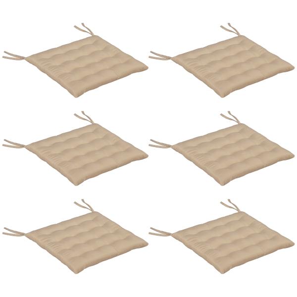 Conjunto de 6 Almofadas para Cadeiras de Jantar 40x40 cm 6 Peças Almofadas para Cadeiras de Jardim Acolchoadas com Fitas Caqui