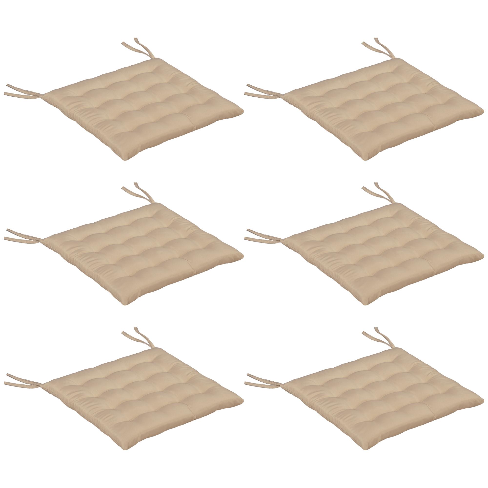Conjunto de 6 Almofadas para Cadeiras de Jantar 40x40 cm 6 Peças Almofadas para Cadeiras de Jardim Acolchoadas com Fitas Caqui