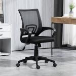 Cadeira de Escritório de Malha Giratória com Altura Ajustável Função Basculante e Apoio para os Braços 57x55x89 - 109 cm Preto