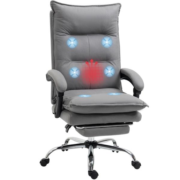 Cadeira de Escritório com 6 Pontos de Massagem e 5 Modos Reclinável com Função de Aquecimento 66x74x114 - 121,5 cm Cinza